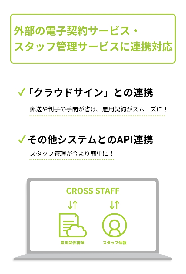 外部の電子契約サービス・スタッフ管理サービスに連携対応
