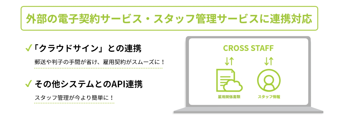 外部の電子契約サービス・スタッフ管理サービスに連携対応